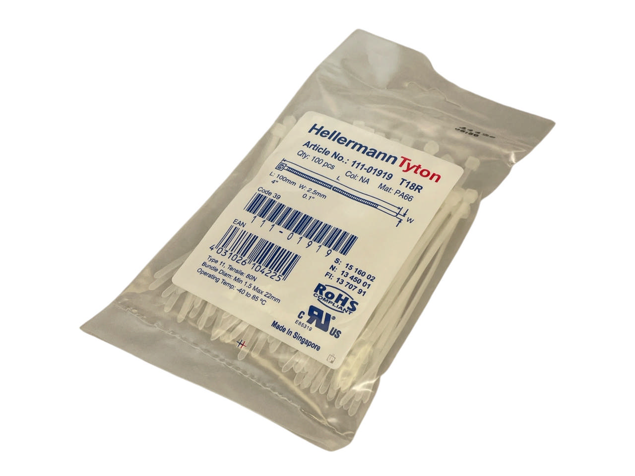 Cable ties 2.5x100mm (100pcs.) Hellermann Tyton