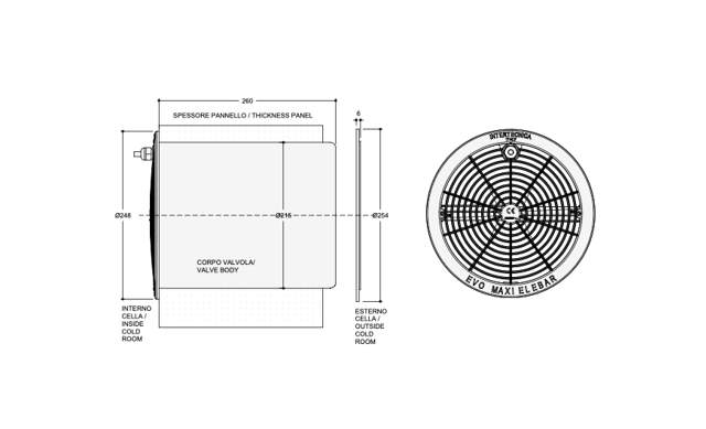 Compensation valve freezer room 215mm 38.2 - 41.7 W horizontal/vertical 220/240V 50/60Hz