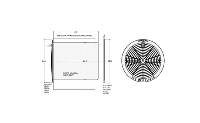 Compensation valve cold room Horizontal 215 mm 38.2-41.7 W heated