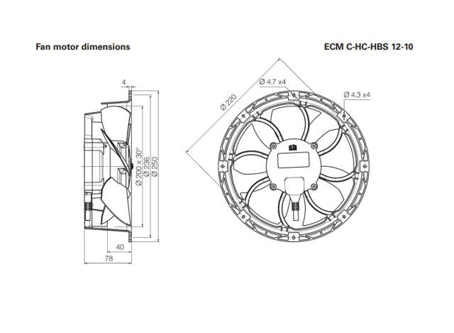 Fan motor Elco ø200mm ECM HC 12-10-2 (EFC12100VA0467N) 230V IP65