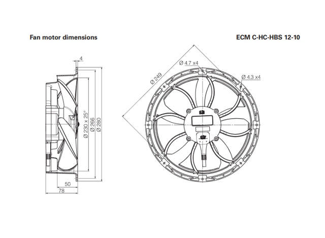 Fan motor Elco ø200mm 12W ECM HC 12-10-2 (EFC12100VA0467N) 230V IP65 1400/1000rpm