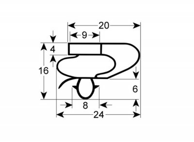 Refrigeration gasket profile 0168 503x407 Outer dimensions
