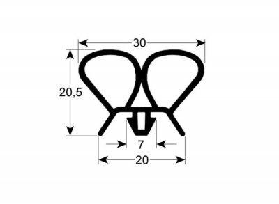 Tätningslist utan magnet ''Tryck in'' Profil 0114 (pris/meter)