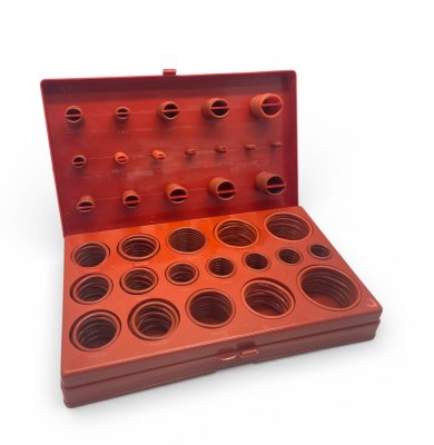 Sortimentsboks med silikon O-ringer, i tommestørrelser inkl. serviceboks, 407 deler